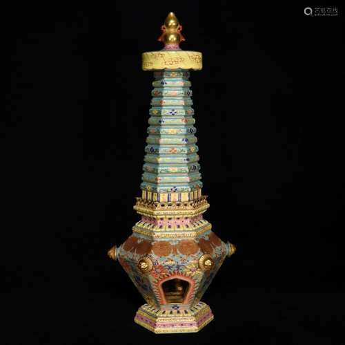 Colored enamel stupa, 36.5 x 16