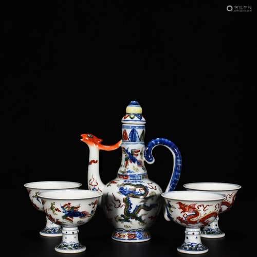 Blue and white color longfeng lines setPot of 21 cm high 14....