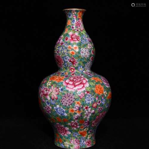 Colored enamel flower bottle gourd, 19 high 30.5 diameter