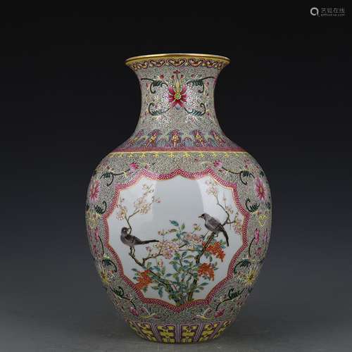 GuYueXuan medallion enamel painting of flowers and a bottle ...