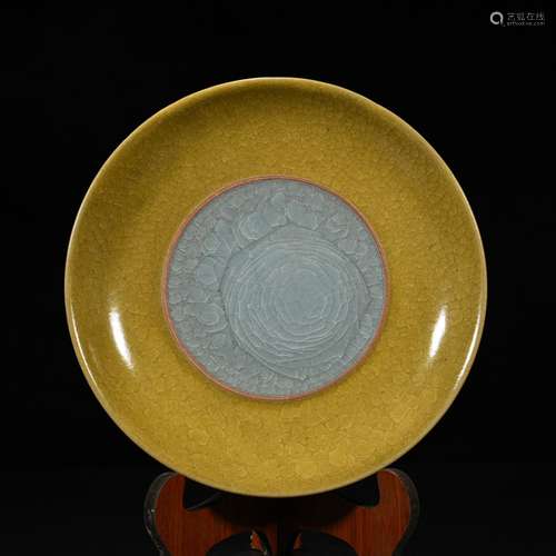 Kiln Fried yellow glaze ice crack plate of 5 cm * 25, 900