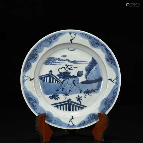 Blue and white flower YaKuan kirin plate of 3 cm * 23, 600