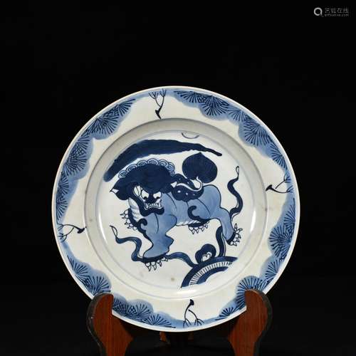 Blue and white flower YaKuan lion dish 3 cm * 23, 600