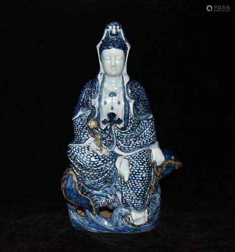 Blue and white sculpture sitting guanyin x27x17cm 44.5 1800