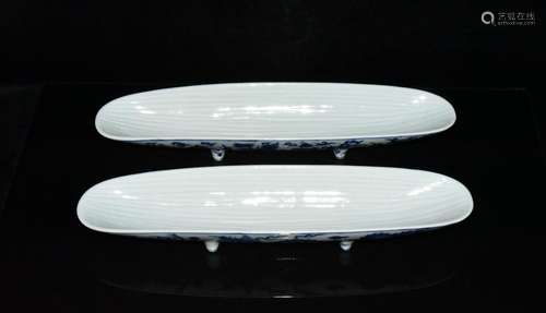 Blue and white YunLongWen long plate pair 5.3 x40.7 x9.5 240...