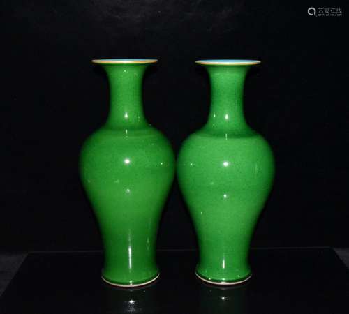 Apple green glaze slice tail bottle a pair of 37 x17cm 2400