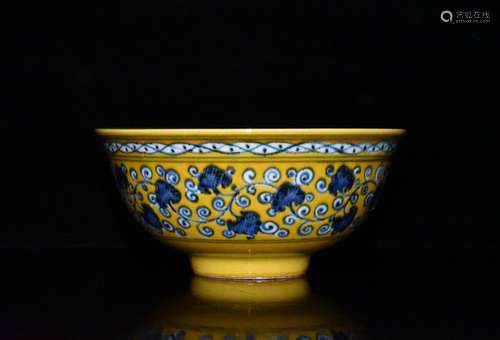 Blue and white flower bowls bound branches yellow glaze x15....