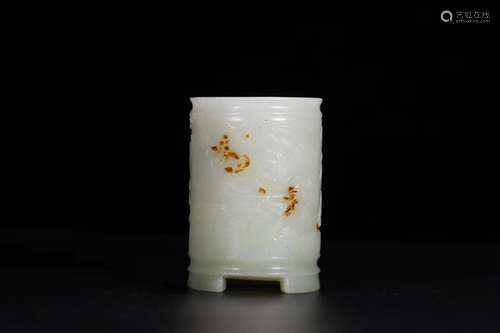 Hetian jade brush pot, taking xinjiang hetian jade carved se...