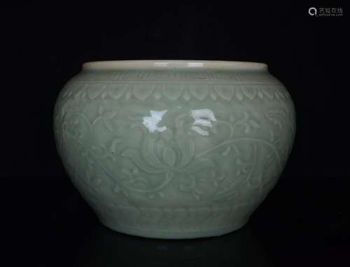 Pea green glaze peony grains carving around branches small c...