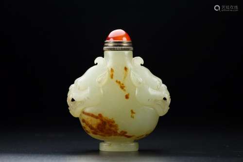 Hetian jade benevolent snuff bottle rigid exquisite jade oil...