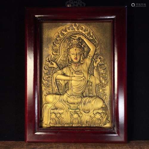 Copper inlaid wooden frame card, size details as shown in fi...