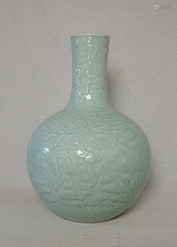 Large  Chinese  Monochrome  Green  Glaze  Porcelain  Vase  W...