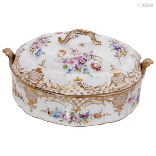 Dresden Richard Klemm signed Covered Tureen with gilt accent...