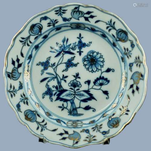 Antique Meissen Porcelain Gilded Blue Onion Plate