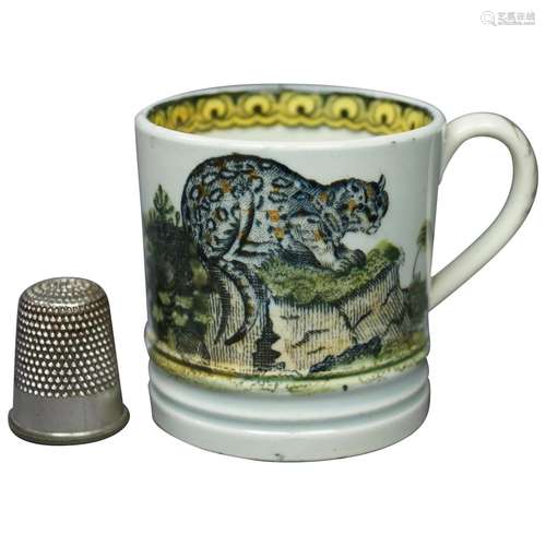 Rare 19th Century TINY Childs Nursery Ware Mug Cup Leopard W...