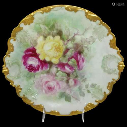 Antique Limoges Charger Plate Hand Painted Roses Signed Date...