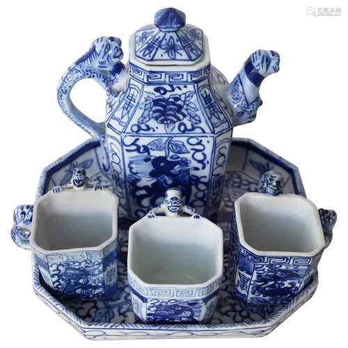 Antique Early 20th Century Chinese Porcelain Tea Set depicti...