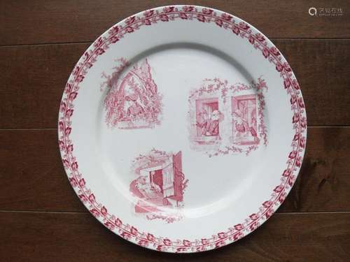 Antique French Country Red Transferware Plate