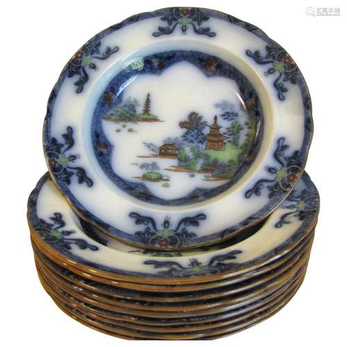 Lovely Flow Blue PolyChrome Soup Plate, LANDSCAPE