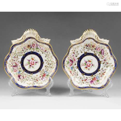 1820 Circa Shell Shaped Coalport Dishes, Floral Design