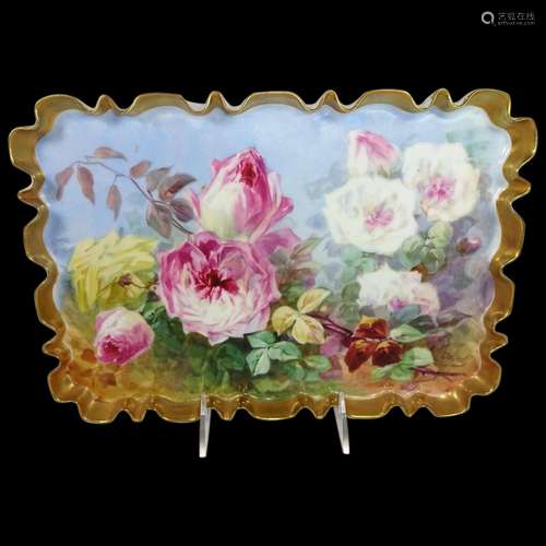 Antique Limoges Tray Hand Painted Roses Signed Duval