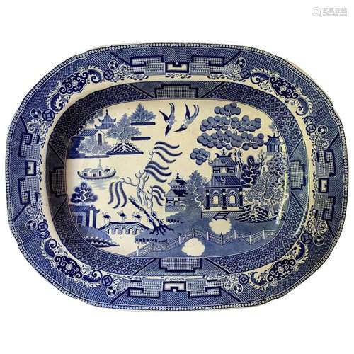 A Beautiful Victorian Willow Pattern Meat Plate