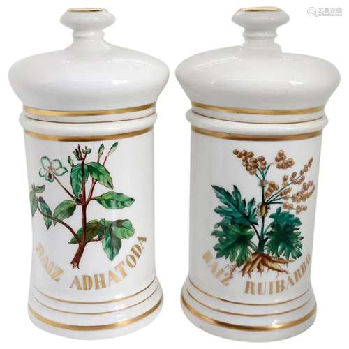 Pair of French Old Paris Painted and Gilt Porcelain Apotheca...