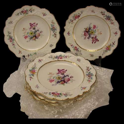 Antique Victorian New Hall Lunch Plates SET of 10 Fine Flora...