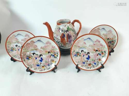 Set Chinese Porcelain Qing Dynasty 19thC Decorated Enamel Ha...