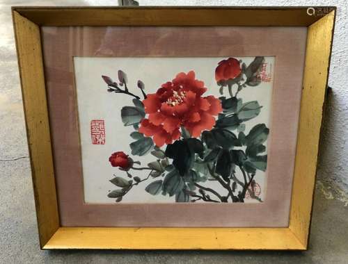 ANTIQUE/ VINTAGE CHINESE "ROSES" INK & COLOR P...