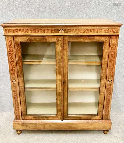 Antique Walnut And Inlaid 2 Door Bookcase