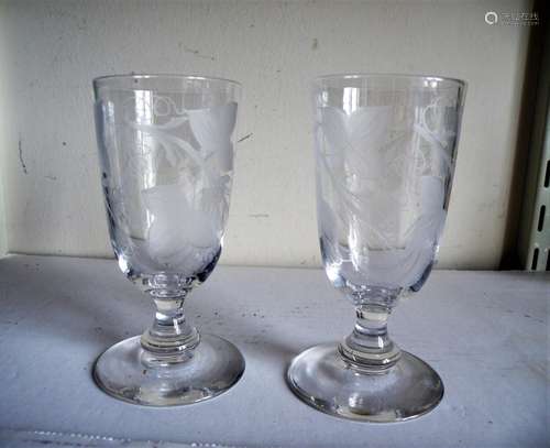 A Pair Of Victorian Vine Engraved Port Wine Glasses