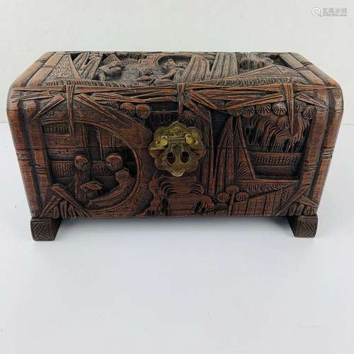 ANTIQUE WOODEN HAND CARVED YU TING GOOD LUCK CHEST HONG KONG...