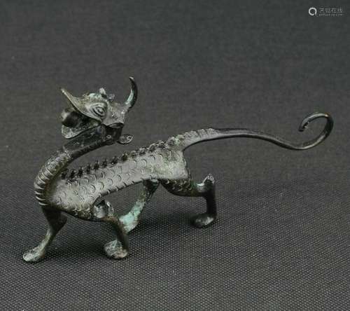 CHINA OLD COLLECTIBLE DECORATED HANDWORK BRONZE CARVING DRAG...