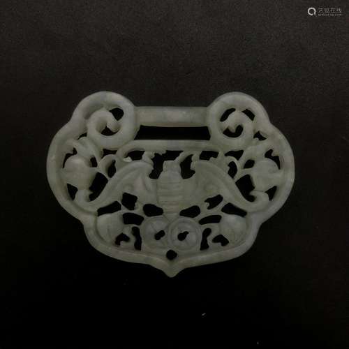 Chinese Natural Old Jade Carved, Flowers and birds The lock ...