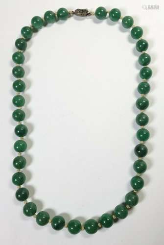 Vintage Chinese Adventurine Bead Hand Knotted Necklace Silve...