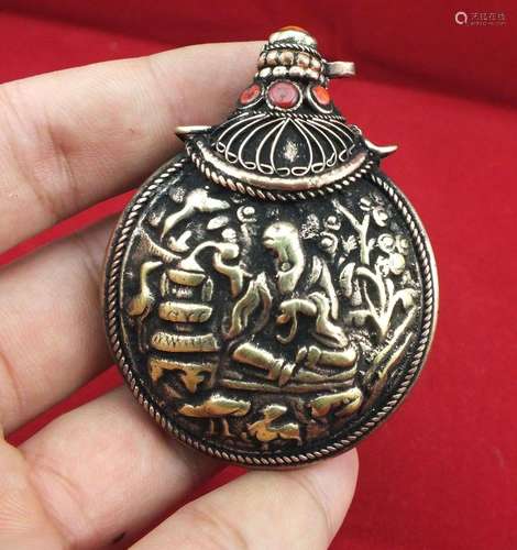 Chinese old Tibet Potala Palace carved Bronze Buddha snuff b...