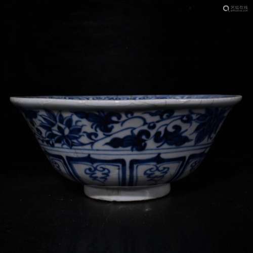 Generation of blue and white slice wrapped branch lotus bowl...