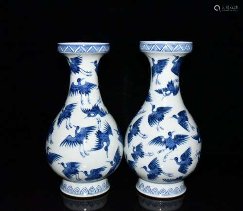 Blue and white cranes okho spring bottle of a pair of 25 x13...