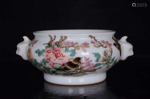 Pastel flowers birds and beasts ear incense burner, writing ...