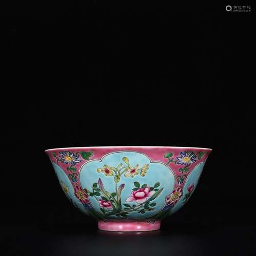 Enamel colored powder red flower green-splashed bowls medall...