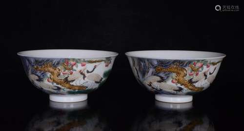 Powder enamel pine crane live bowls a pair;6 x12. 5;84600617...