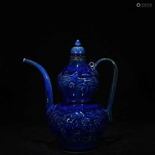 With blue glaze carving dragons and phoenixes grain gourd ew...