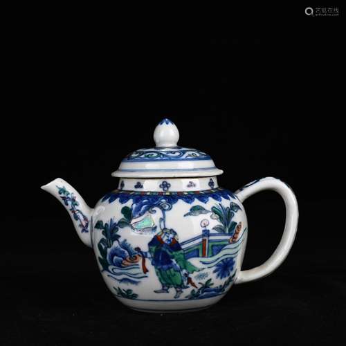 Blue and white pot of antique vase 200208 colorful character...