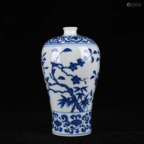 Blue and white flower grain mei bottles of antique vase 2002...