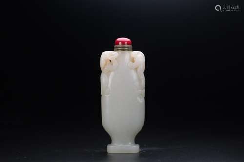 Hetian jade double longnu snuff bottle is exquisite jade oil...