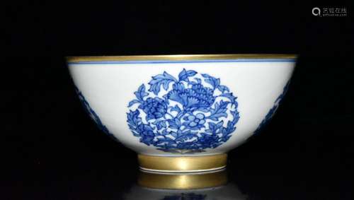 Blue and white gold flower bowl 6.5 x13.5 1500 cm