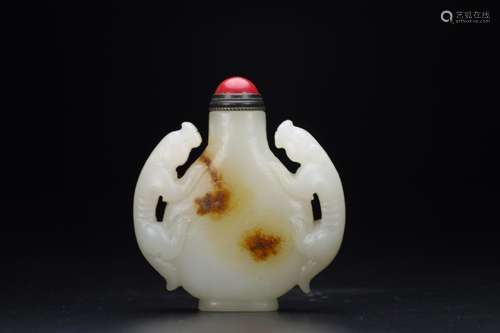 Hetian jade double animal snuff bottle rigid exquisite jade ...