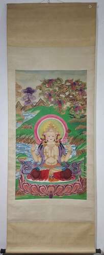 Chang dunhuang Buddha figure vertical silk painting painting...