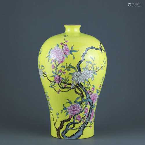 - yellow powder enamel grain mei bottle31 cm height, diamete...